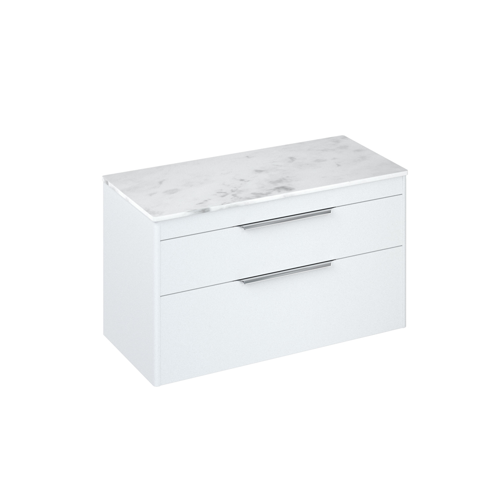 Shoreditch 100cm double drawer Matt White with Carrara White Worktop